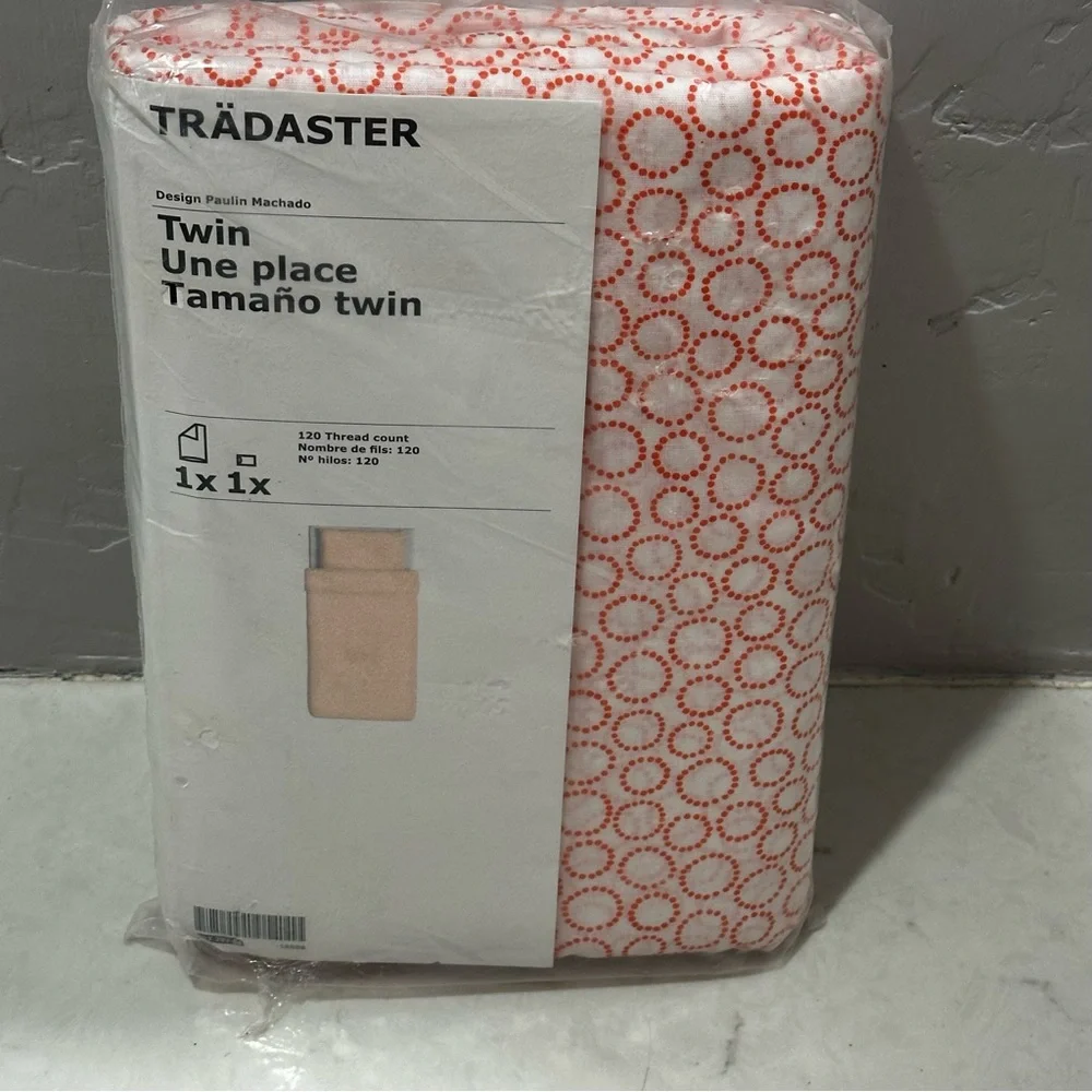 IKEA Twin Tradaster Duvet Cover Pillowcase White Orange NEW